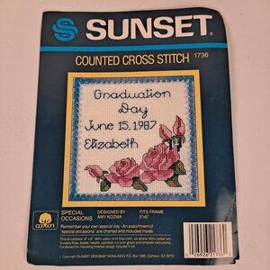 Sunset "Graduation Day" Counted Cross Stitch Pattern and Material Vintage